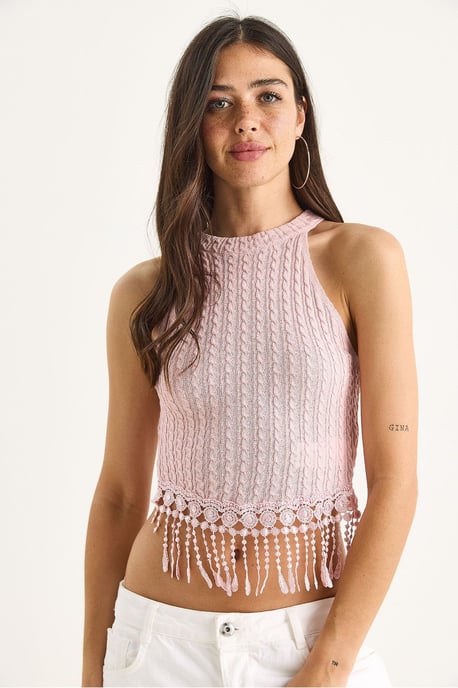 Gestructureerde Halter Crop Blouse - Image 4