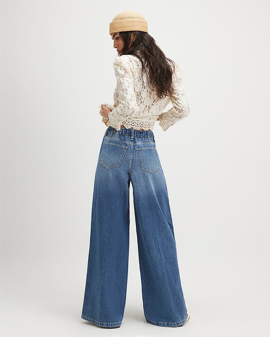 River Island Womens Wide Leg Jeans Blue Elasticated Back - Image 3