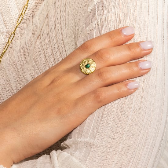 Luxenter Malachite ring finished in 18K yellow gold - Elknu - Image 3