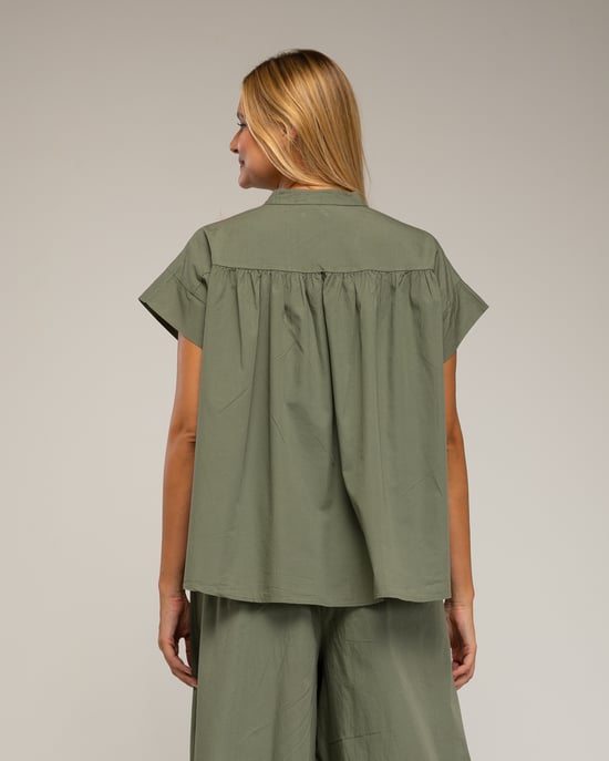 Oversized korte mouwen top met plooien - Image 2