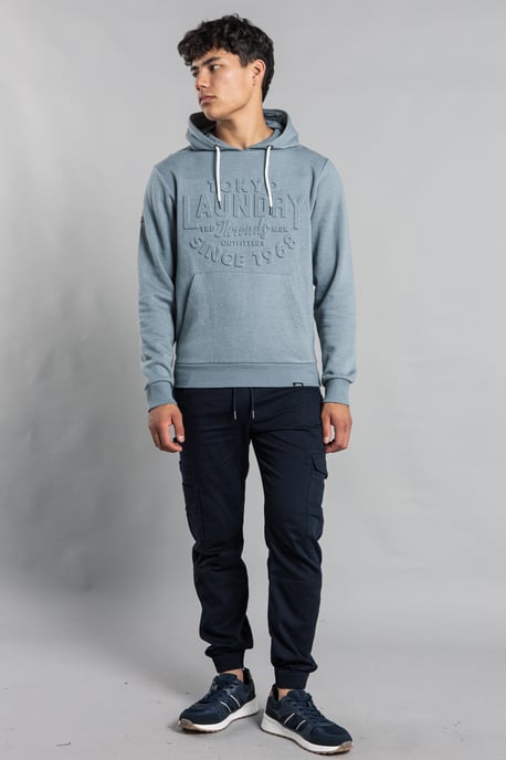 Grey Cotton Blend Embossed Drawstring Hoody - Image 3