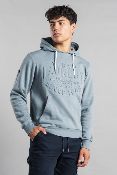 Grey Cotton Blend Embossed Drawstring Hoody - Image 4