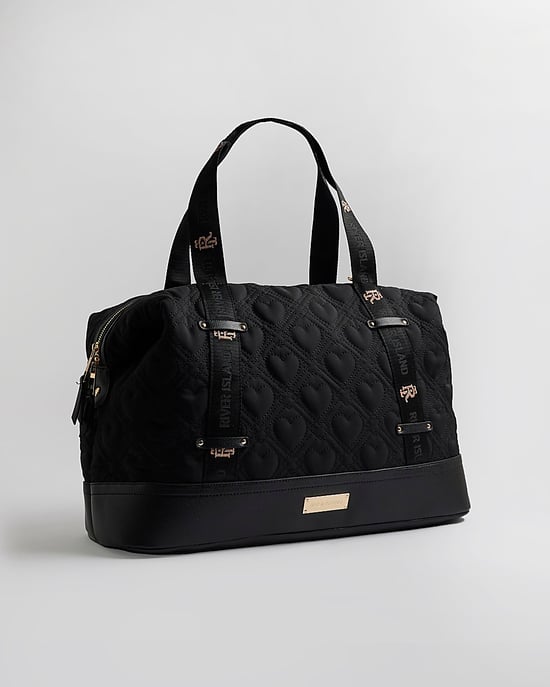 River Island Womens Holdall Bag Black Heart Quilted Zip - Image 1