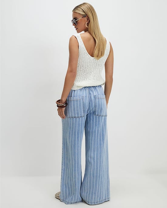 River Island Womens Wide Leg Jeans Petite Stripe Pyjama Style - Image 3