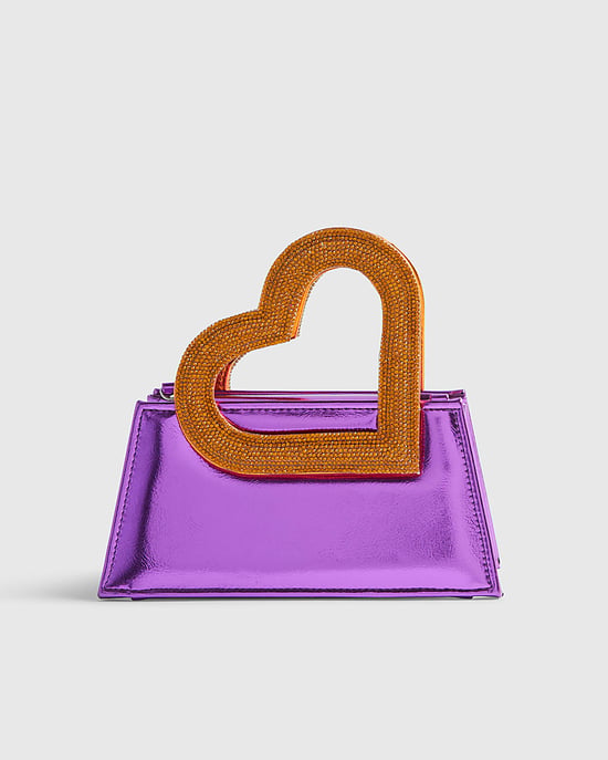 River Island Womens Heart Handle Bag Purple Popper Terry De Havilland - Image 3