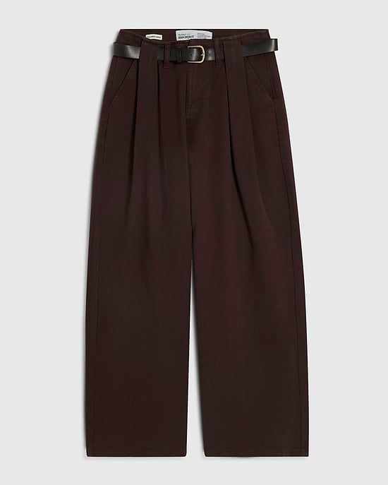 River Island Womens Wide Leg Jeans Brown Belted Pleated - Image 6