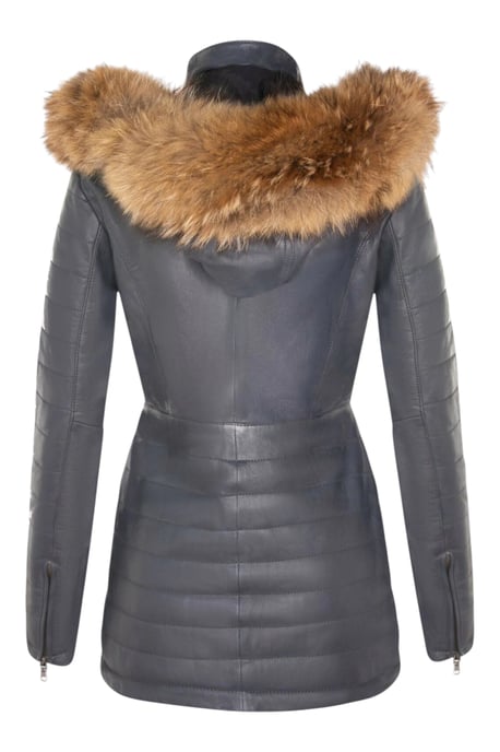 Dames blauwe gewatteerde leren parka-jas - Winton - Image 4