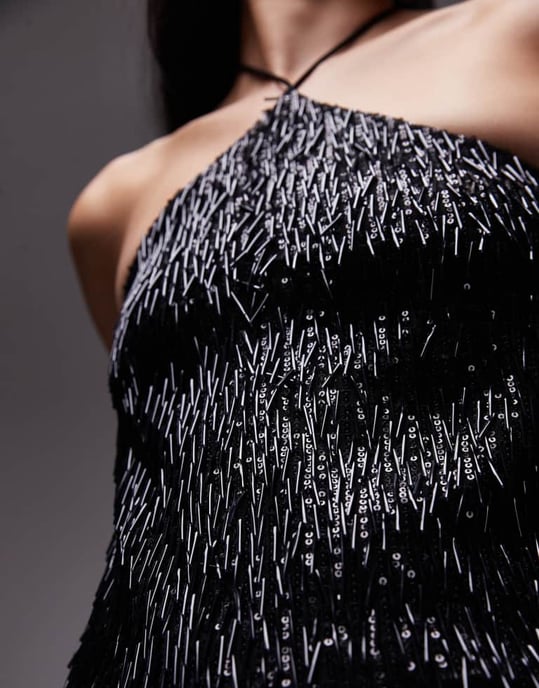 Topshop svart nålpaljetts halterneck mini klänning - Image 2