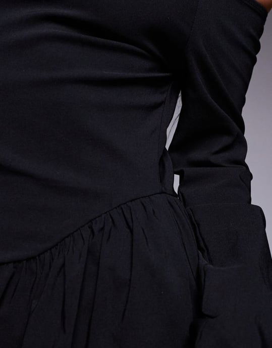 ASOS DESIGN bengaline long sleeve bardot midi dress in black - Image 2