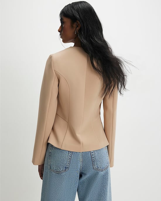 River Island Womens Jacket Beige Long Sleeve Pleated V-Neck - Image 3