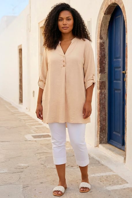 Curve Textured Buttoned Tunic Top - Image 4