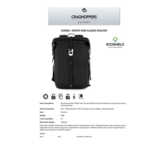 Craghoppers Kiwi Classic Roll Top Backpack (Black) - Image 5