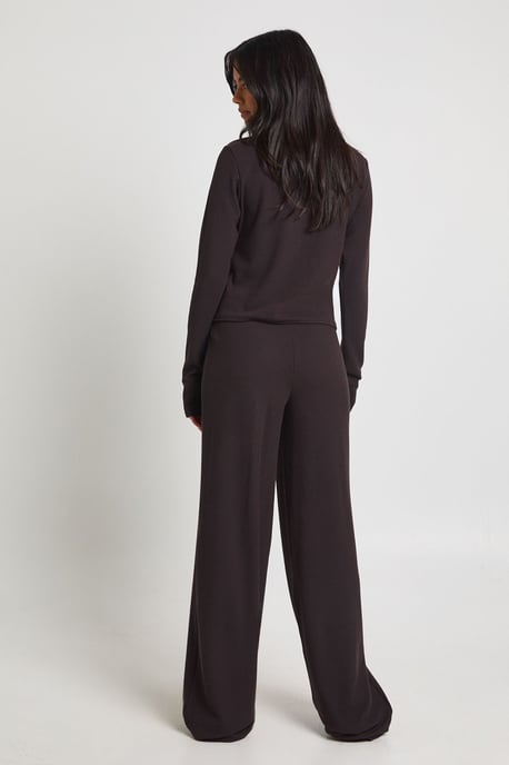 Tall Rib Button Through Long Sleeve Top and Wide Leg Trouser Co-ord - Image 2