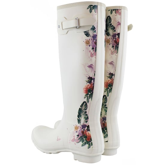 Hunter Tall Botanical Back Womens White Wellington Boots - Image 3