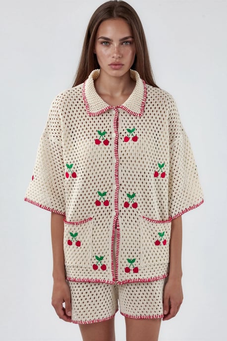 Geborduurde Polo Kragen Twee-Delige Coord Set - Image 5