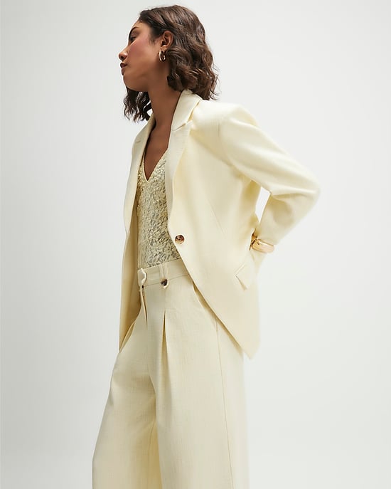 River Island Womens Blazer Yellow Cotton Cinched Long Sleeve - Image 4