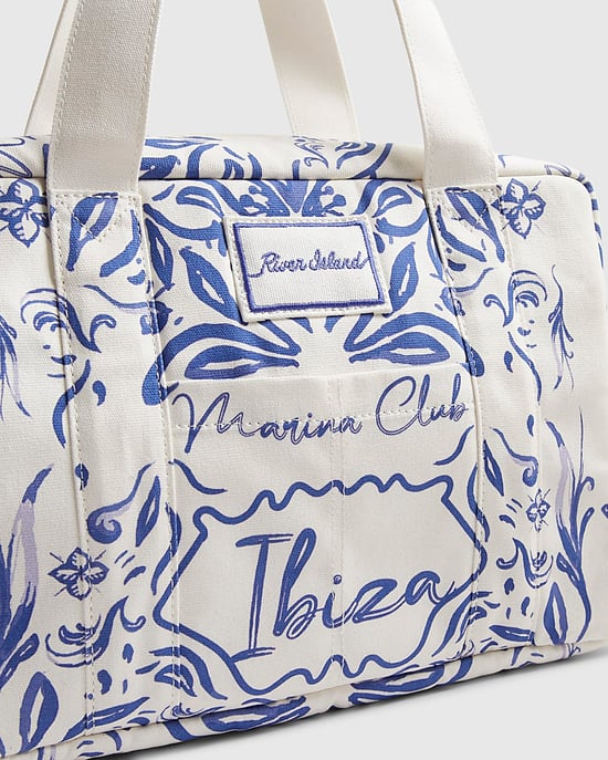 River Island Womens Holdall Bag White Ibiza Print Zip Crossbody Strap - Image 3