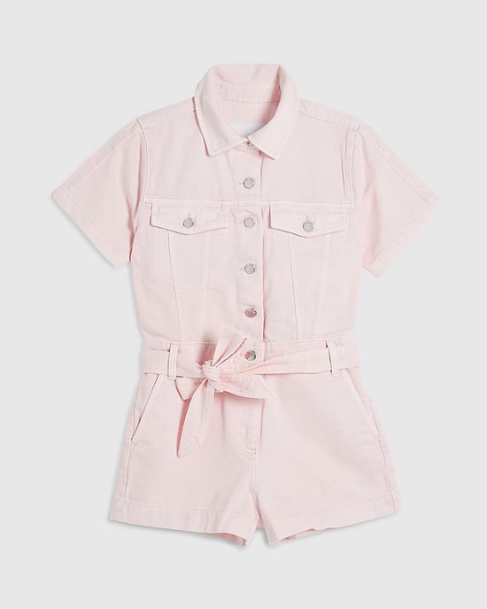 River Island Womens Playsuit Pink Denim Short Sleeve Collared Button - Image 6