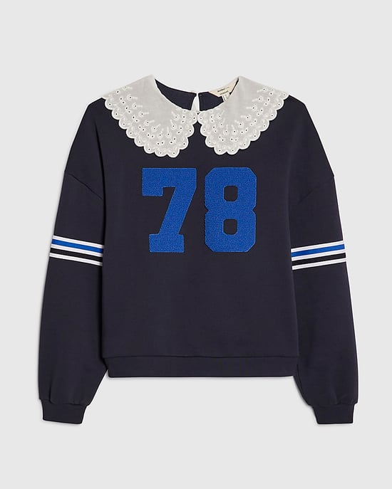 River Island Womens Sweatshirt Navy '78' Long Sleeve Collared - Image 6