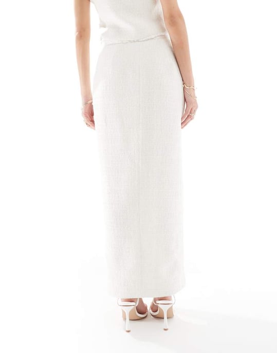 Kaiia exclusive boucle side split maxi skirt co-ord in white - Image 2