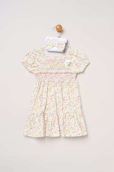 Ditsy Embroidered Smocked Dress with Headband - Image 5