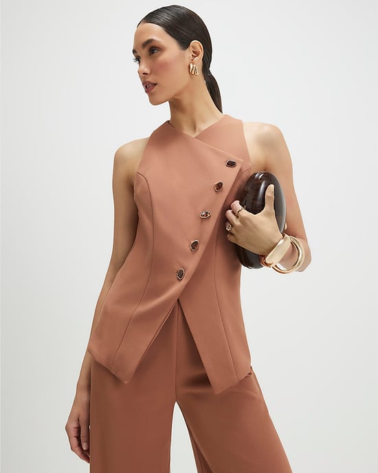 River Island Womens Jumpsuit Brown Collarless Asymmetric V-Neck - Image 4