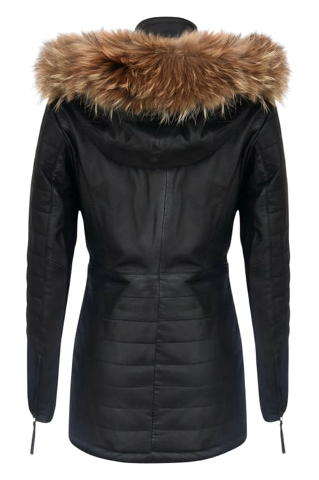 Zwarte gewatteerde leren parka voor dames - Winton - Image 5