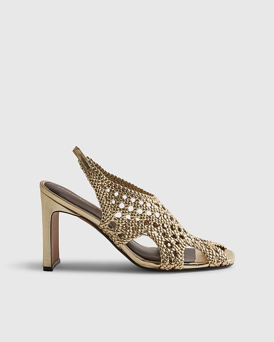 River Island Womens Heeled Sandals Gold Caged Square Open Toe - Image 2