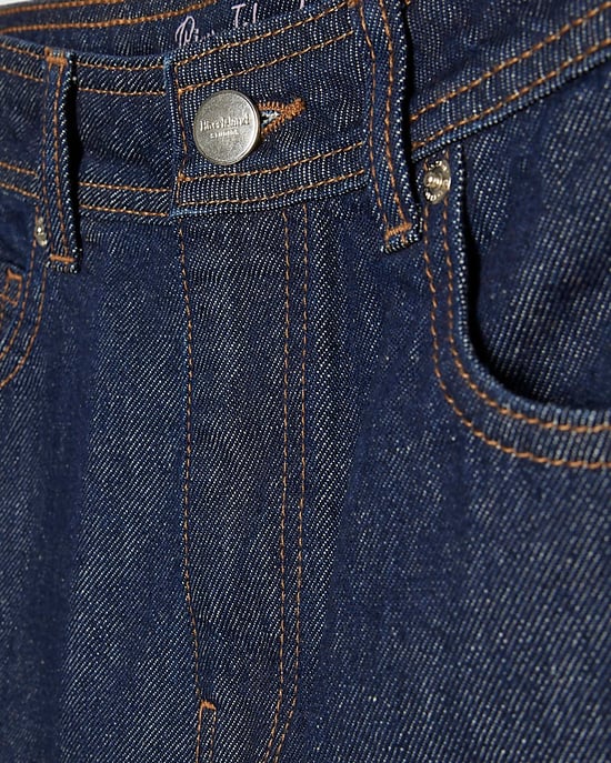 River Island Womens Midi Skirt Blue Panelled Denim Button Zip - Image 5