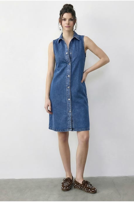 Mini jeanskjol med skjortkrage och ficka - Image 3