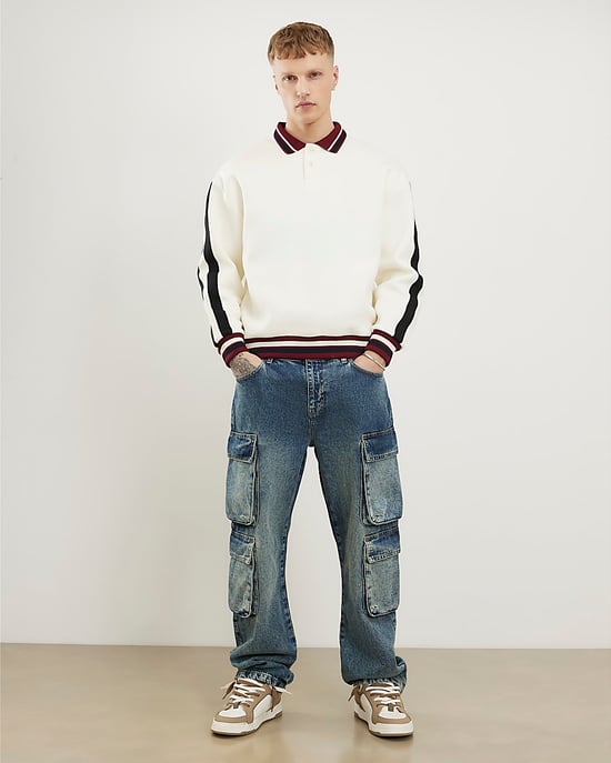 River Island Mens Cargo Jeans Blue Loose Fit Elasticated - Image 2
