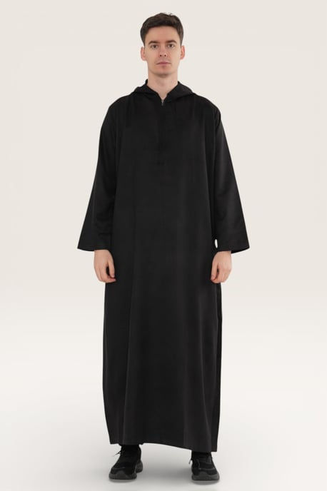 Heren zwarte Eid Marokkaanse Jubba Robe Ramadan Eid Thobe LFS met capuchon - HM12 - Image 2