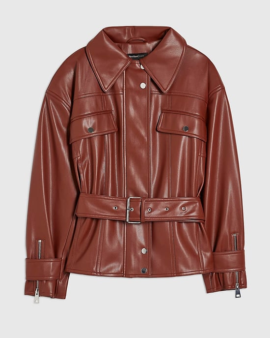 River Island Womens Jacket Red Faux Leather Belted Zip - Image 6
