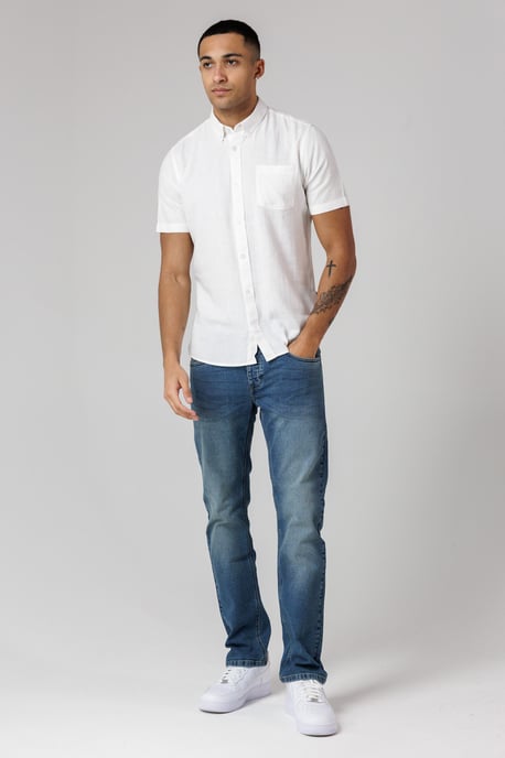 White Linen Blend Short Sleeve Chest Pocket Shirt - Image 4