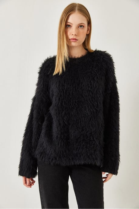 Oversized Textuur Gebreide Trui met Plush Detail - Image 4