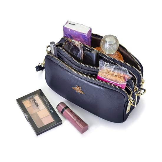 Ladies Crossbody Bag With Wide Strap, Chain And Wristlet in Navy - Image 5