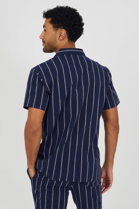Navy Striped Revere Collar Shirt - Image 3