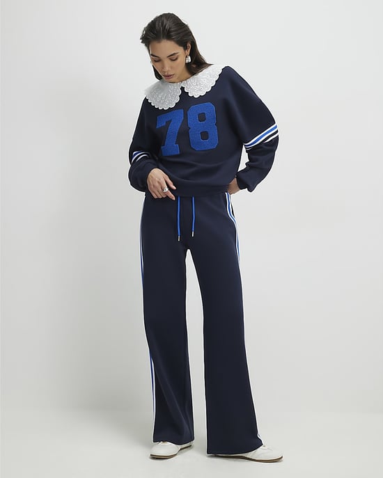 River Island Womens Sweatshirt Navy '78' Long Sleeve Collared - Image 3