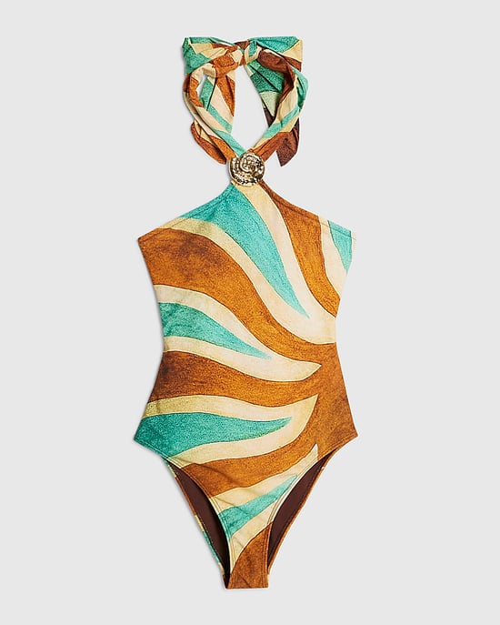 River Island Womens Swimsuit Brown Halter Neck Swirl - Image 6
