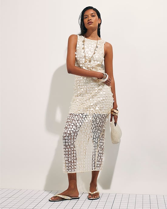River Island Womens Midi Dress White Sleeveless Sequin Crochet - Image 1