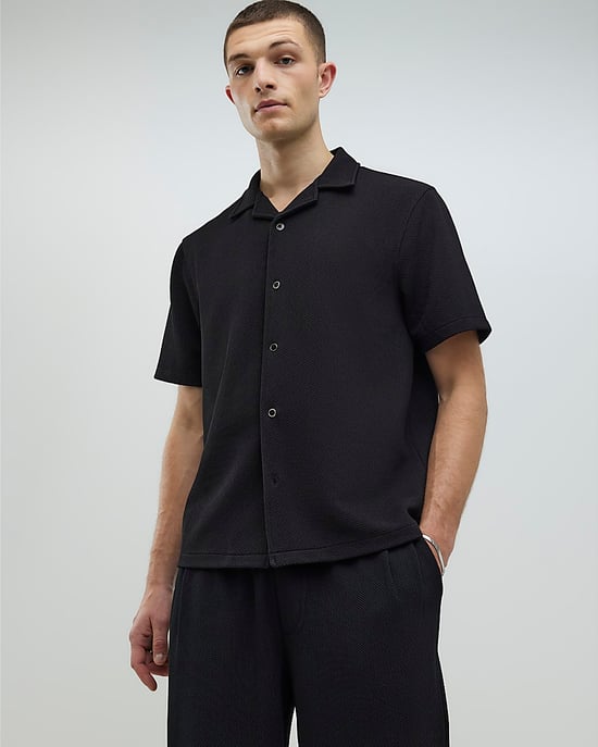 River Island Mens Shirt Black Slim Fit Revere Short Sleeve - Image 1