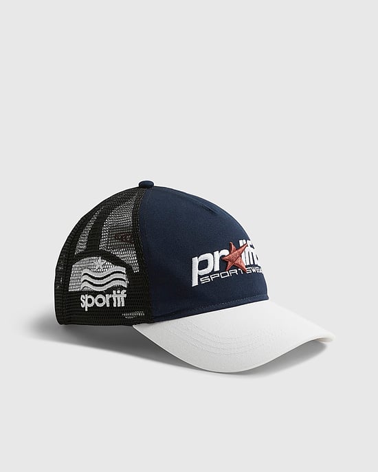 River Island Mens Trucker Cap Navy Prolific Star Embroidered - Image 1