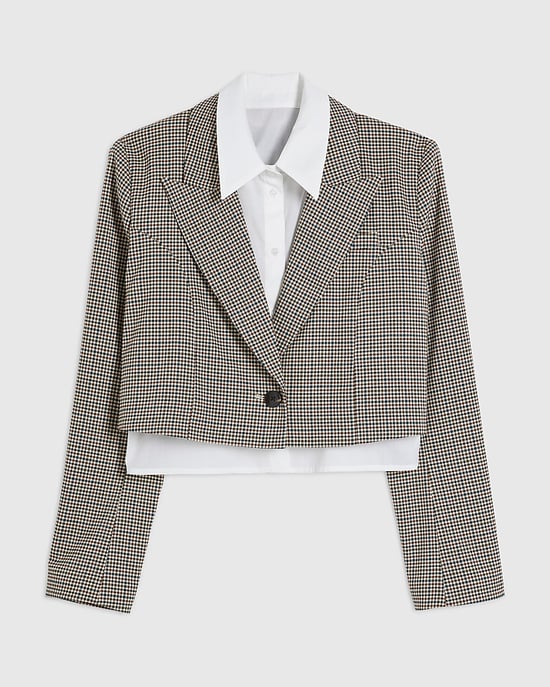 River Island Womens Blazer Brown Check Hybrid Cropped Long Sleeve - Image 6