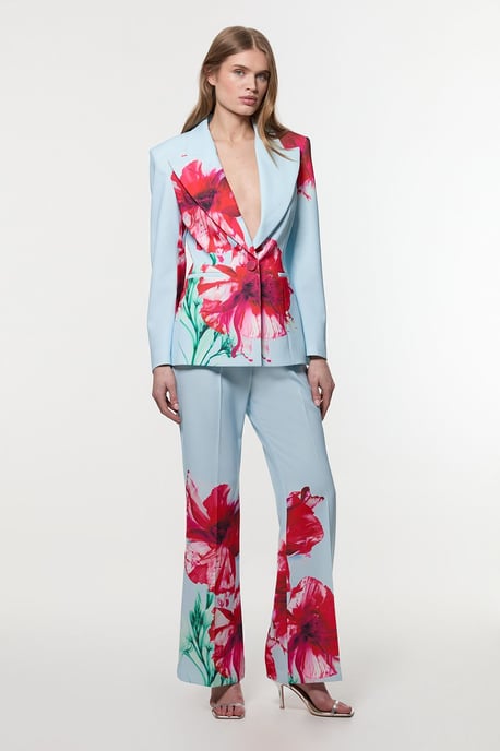 Tailored Crepe Placed Floral Wide Leg Trouser - Image 1