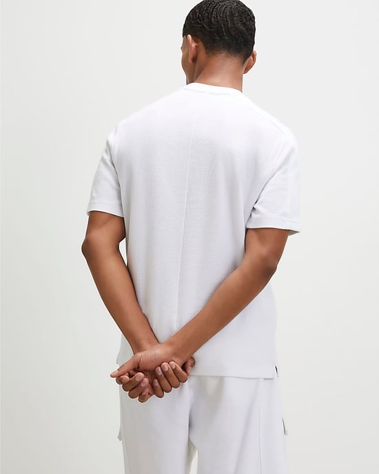 River Island Mens T-Shirt White Slim Fit Textured Pocket - Image 3