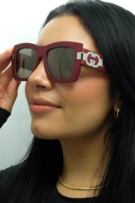 Gucci Vierkant Dames Rood met Zilvergrijs met Licht Zilver Spiegel GG1688S - Image 5