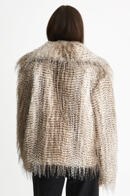 Brown Snow Leopard Faux Fur Short Jacket - Image 4