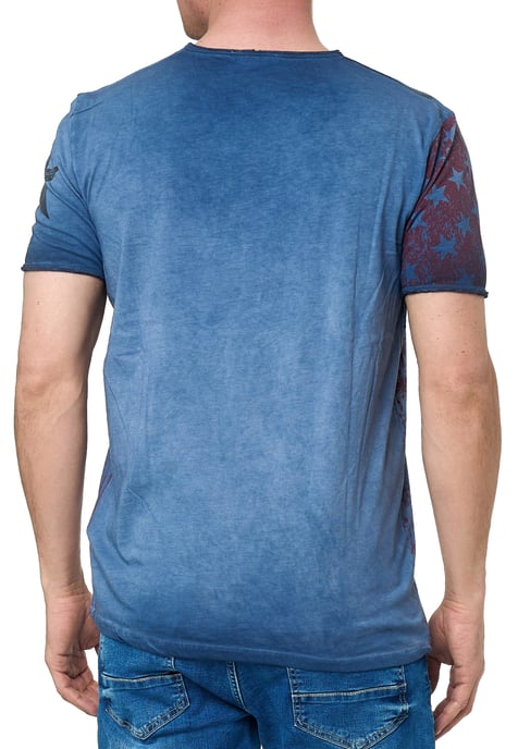 USA T-shirt met sterren en strepen en V-hals in gebruikte look - Image 4