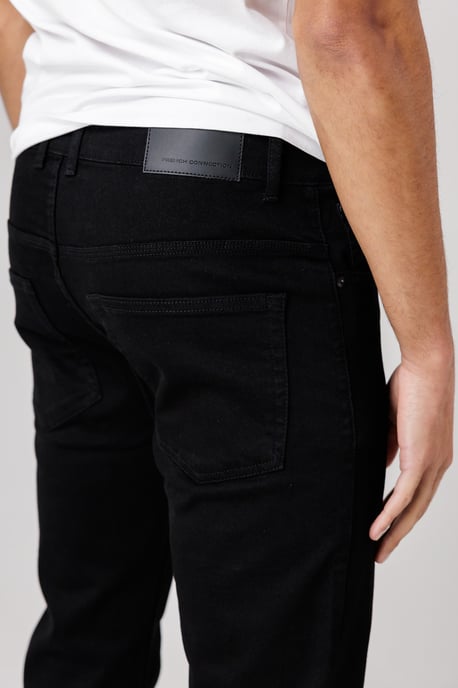 Black Cotton Straight Leg Stretch Denim Jeans - Image 3