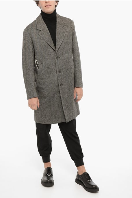 Herringbone Motif Virgin Wool Coat in Black & White - Image 4